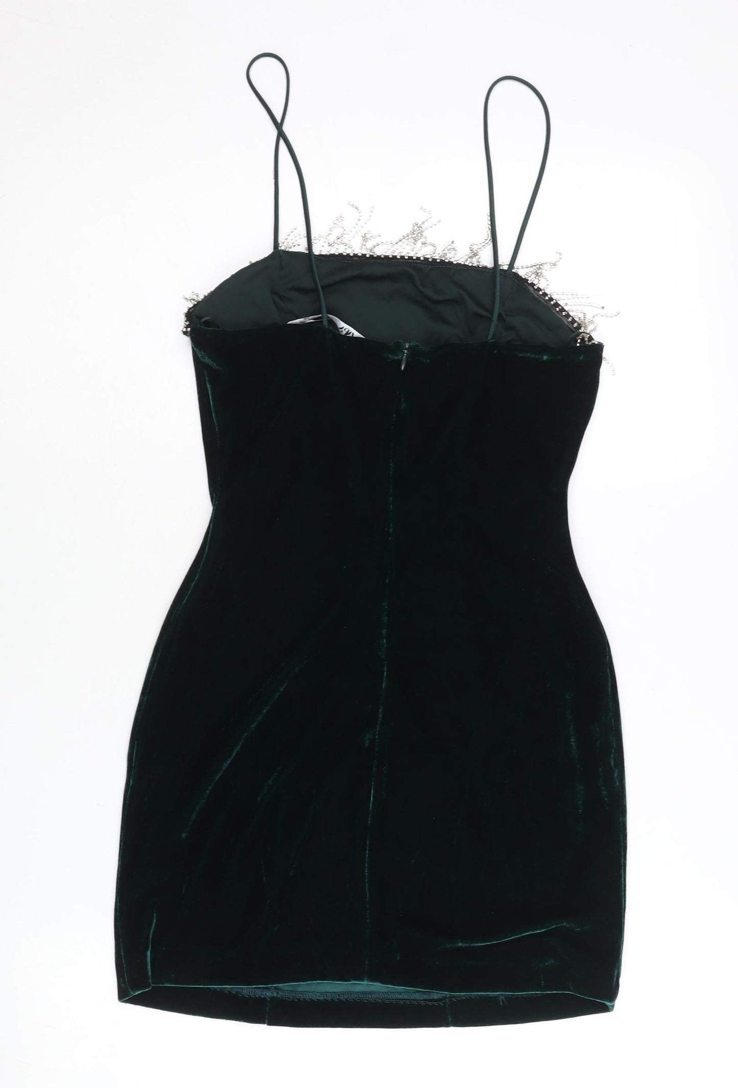 Zara Women’s Green Velvet Bodycon Dress Size 8 Beaded Party