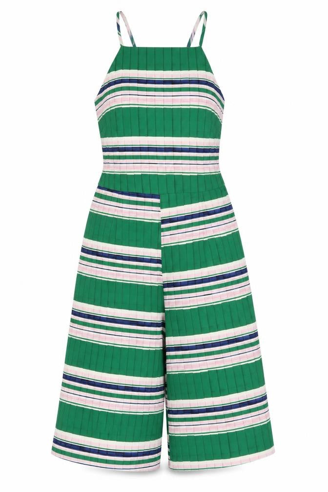 Topshop Women Green Striped Wide-Leg Sleeveless Jumpsuit UK 6