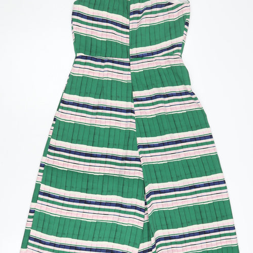 Topshop Women Green Striped Wide-Leg Sleeveless Jumpsuit UK 6
