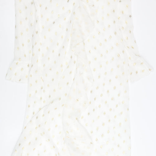Never Fully Dressed Women’s White Gold Polka Dot Midi Wrap Dress M