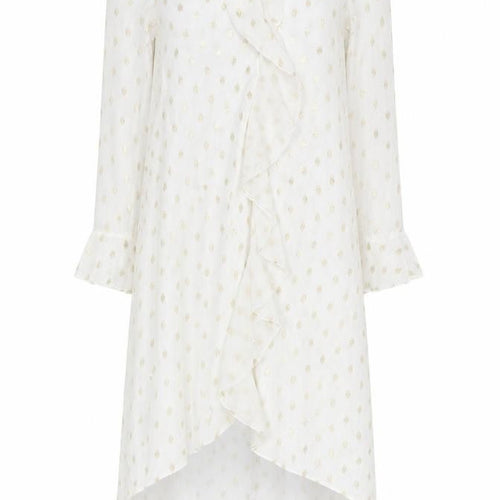 Never Fully Dressed Women’s White Gold Polka Dot Midi Wrap Dress M