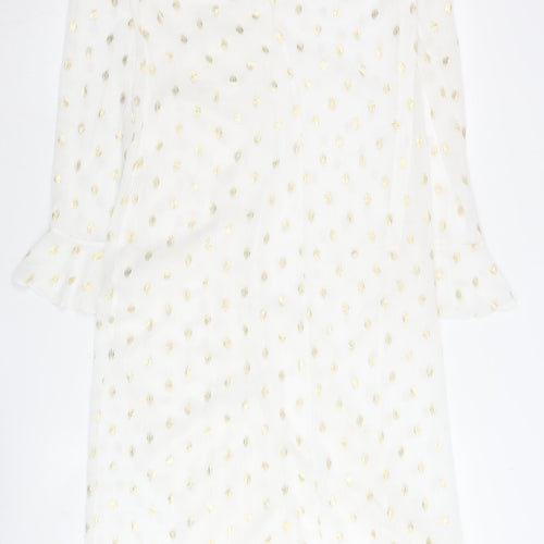 Never Fully Dressed Women’s White Gold Polka Dot Midi Wrap Dress M