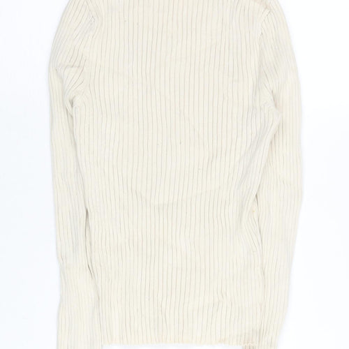 Zara Women’s Ivory Mock Neck Ribbed Slim Fit Jumper Size 12