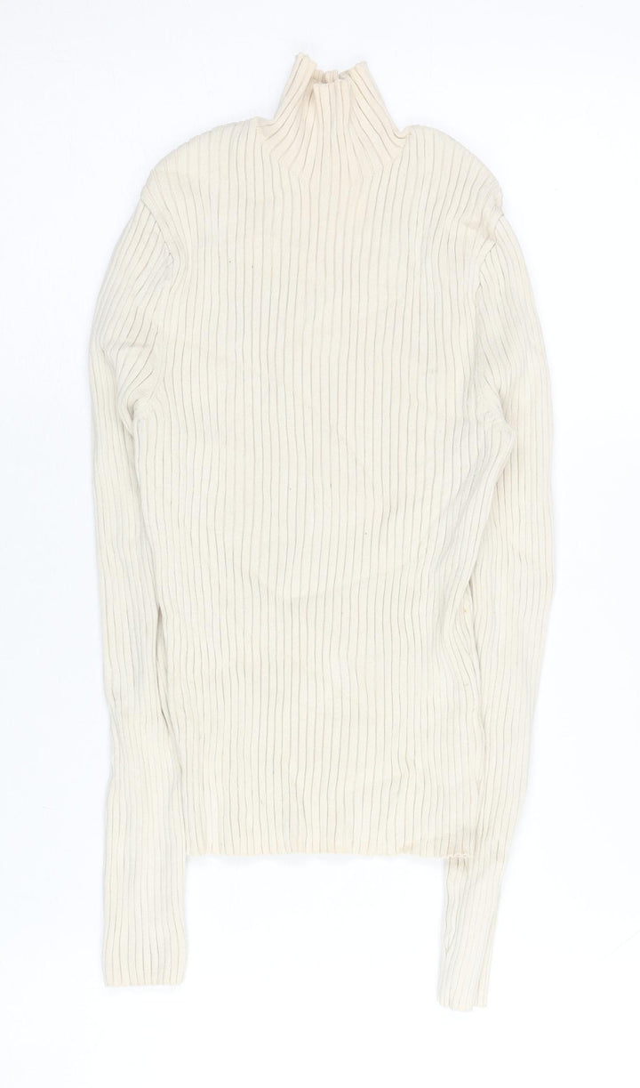 Zara Women’s Ivory Mock Neck Ribbed Slim Fit Jumper Size 12