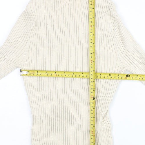 Zara Women’s Ivory Mock Neck Ribbed Slim Fit Jumper Size 12