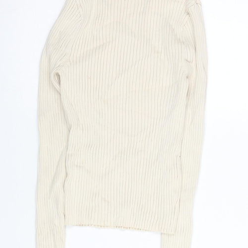 Zara Women’s Ivory Mock Neck Ribbed Slim Fit Jumper Size 12
