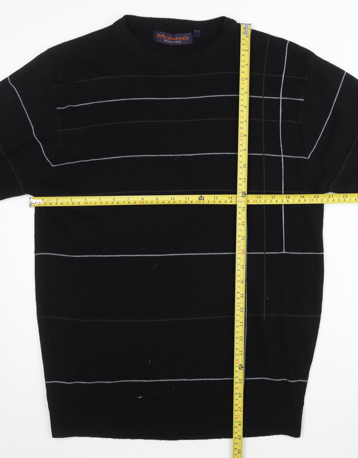 Matinee Men’s Black Striped Crew Neck Knit Jumper Size L