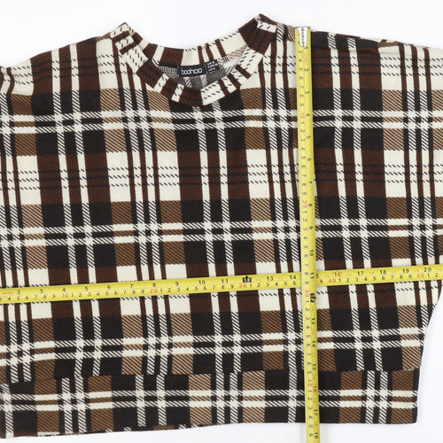 Boohoo Women’s Brown Plaid Crew Neck Pullover Jumper UK 8