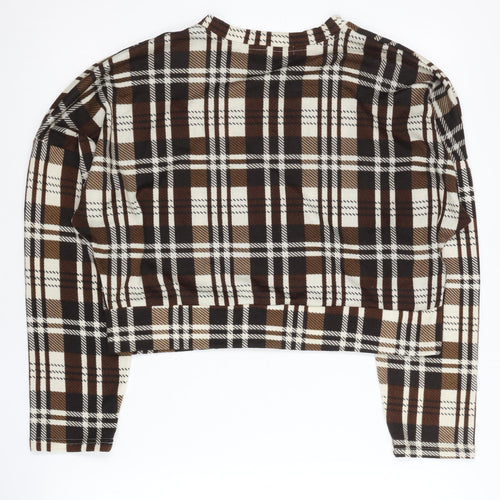 Boohoo Women’s Brown Plaid Crew Neck Pullover Jumper UK 8