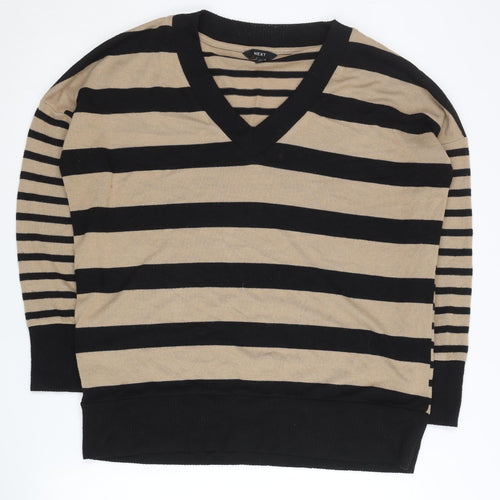 Next Women’s Beige Black Striped V-Neck Pullover Jumper M