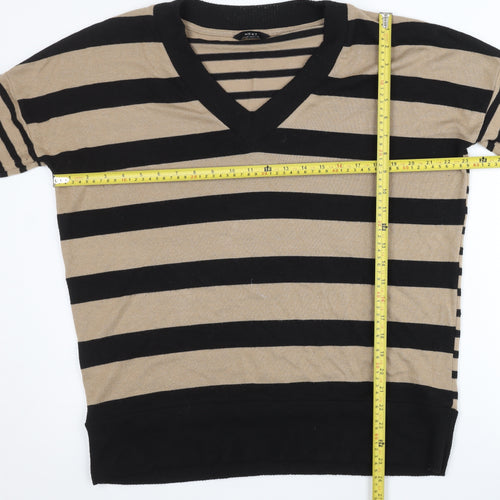 Next Women’s Beige Black Striped V-Neck Pullover Jumper M