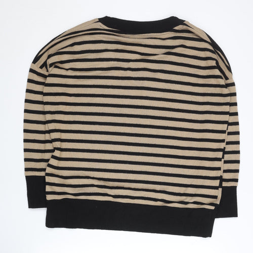 Next Women’s Beige Black Striped V-Neck Pullover Jumper M