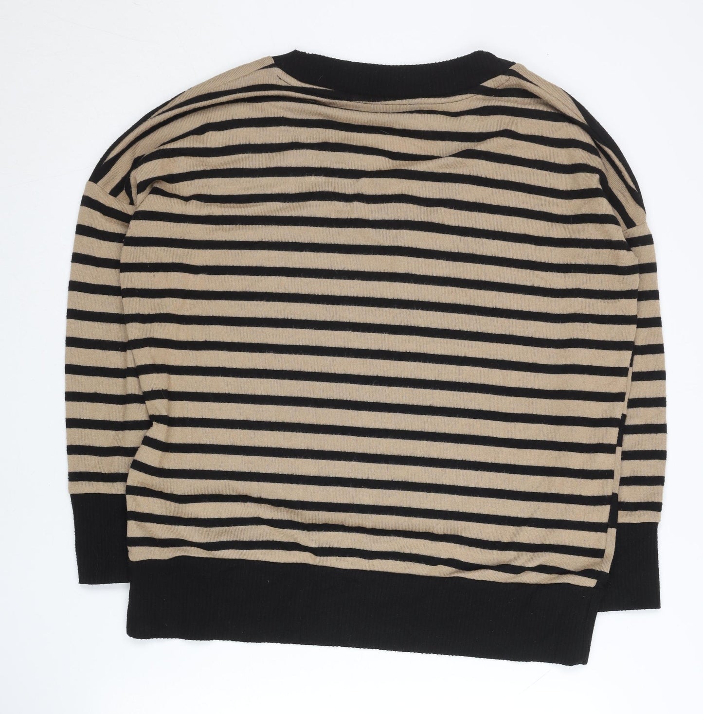 Next Women’s Beige Black Striped V-Neck Pullover Jumper M