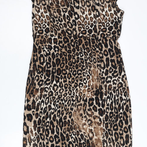 Ronni Nicole Women Brown Leopard Print Sheath Dress Size 14