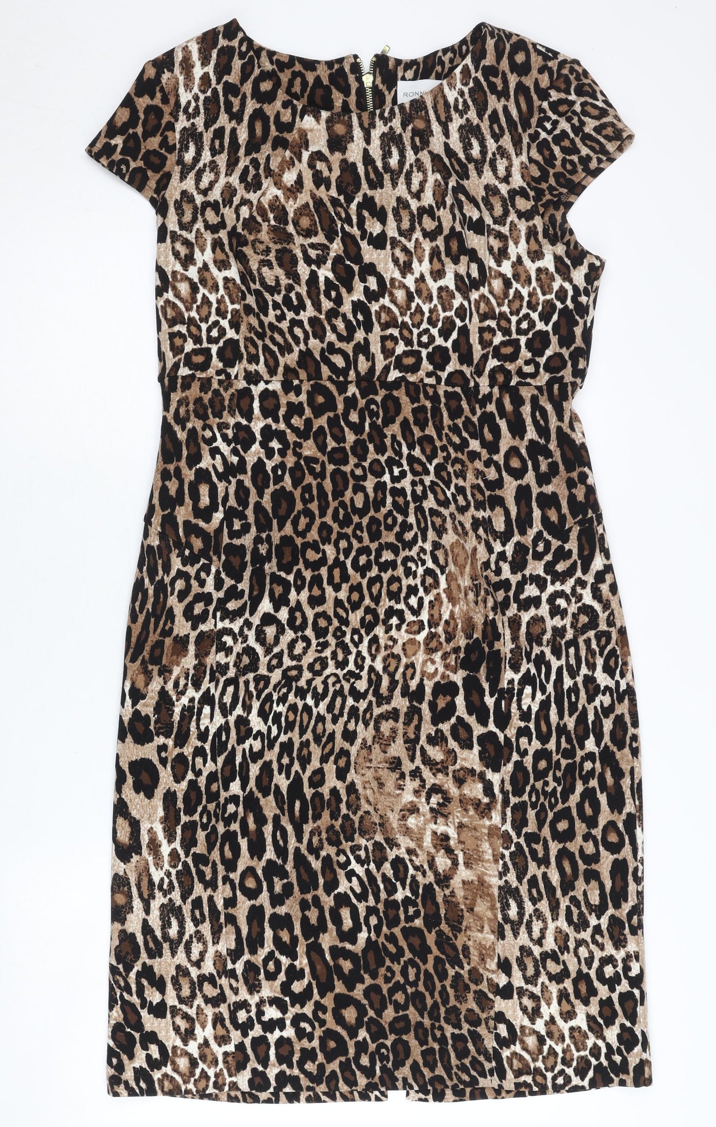 Ronni Nicole Women Brown Leopard Print Sheath Dress Size 14