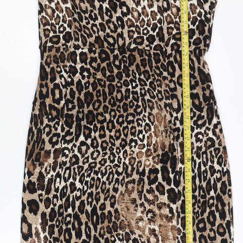 Ronni Nicole Women Brown Leopard Print Sheath Dress Size 14