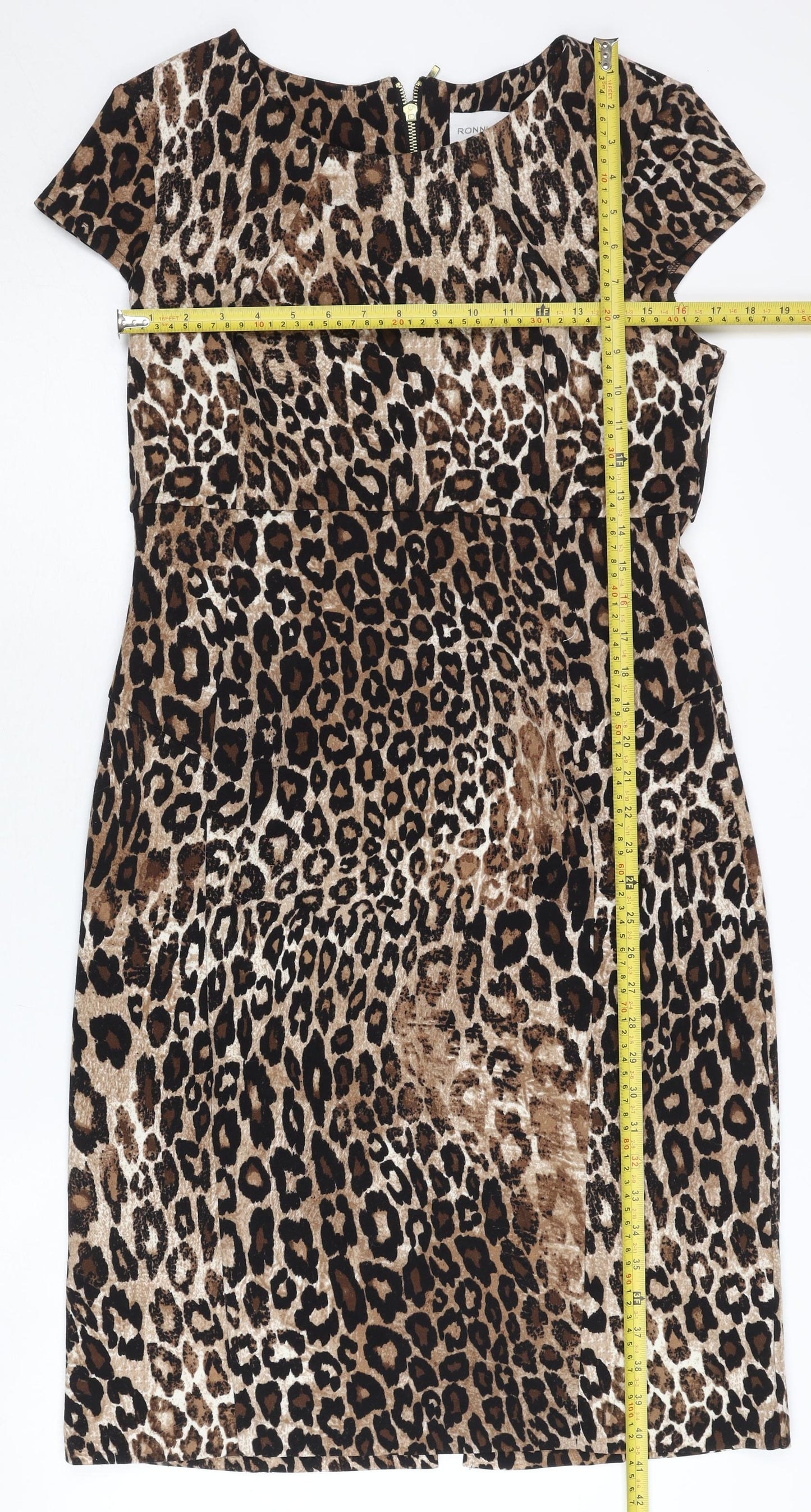 Ronni Nicole Women Brown Leopard Print Sheath Dress Size 14