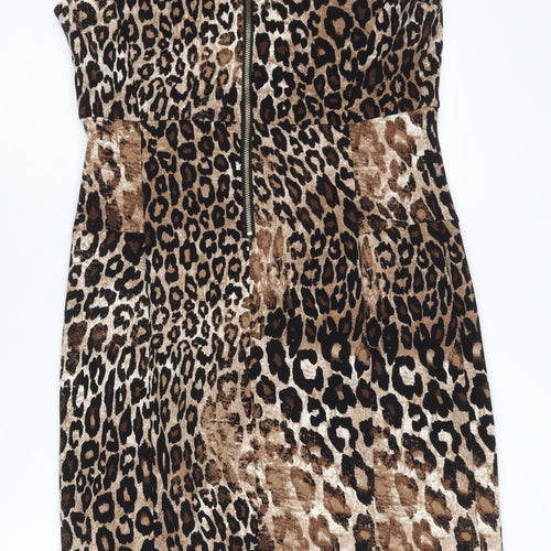 Ronni Nicole Women Brown Leopard Print Sheath Dress Size 14