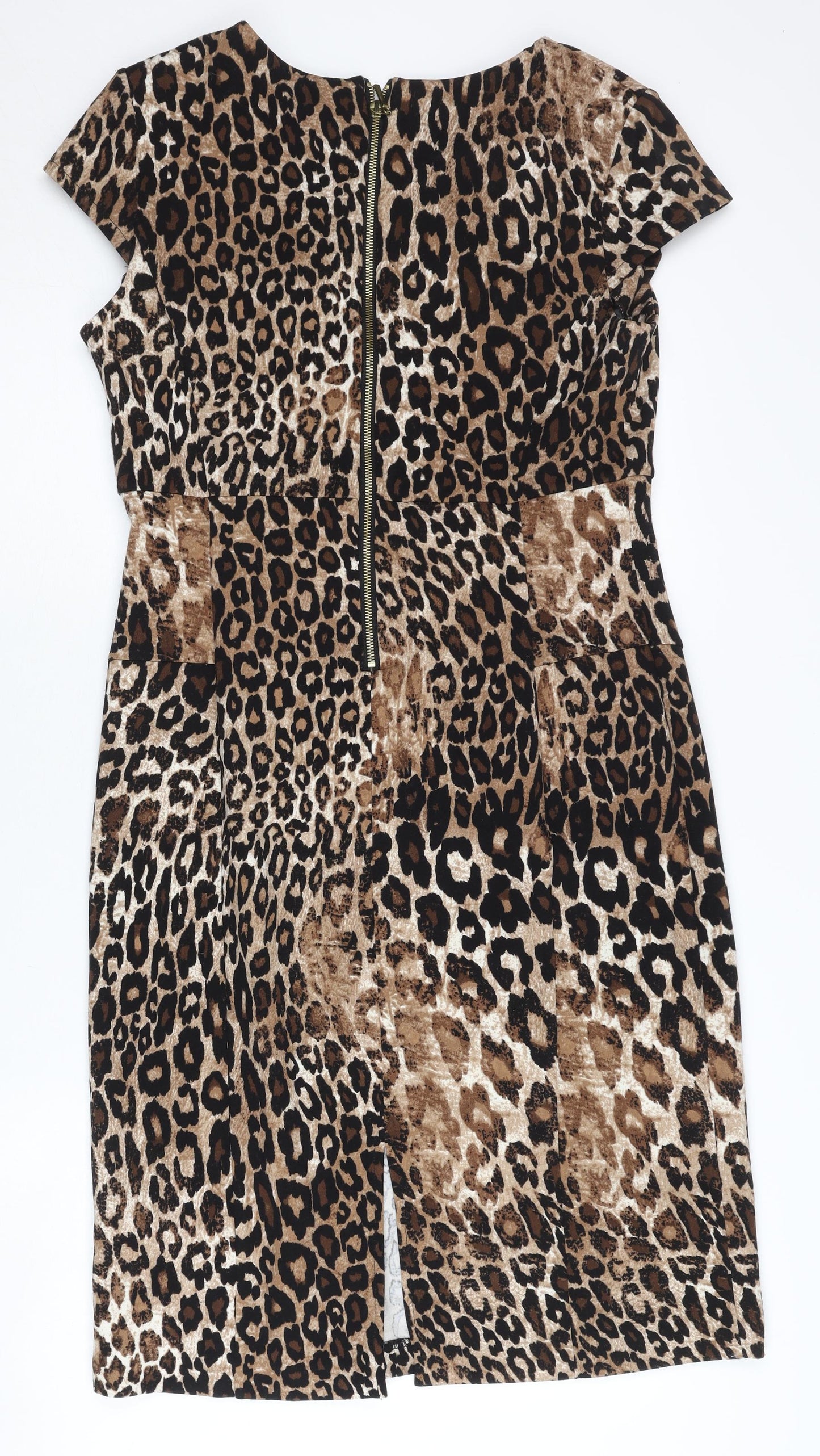 Ronni Nicole Women Brown Leopard Print Sheath Dress Size 14