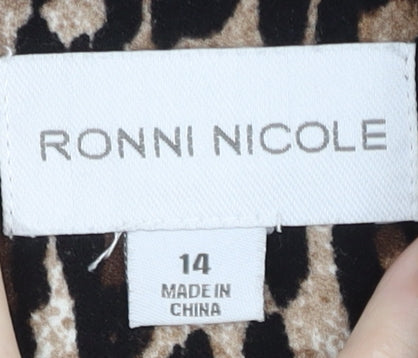 Ronni Nicole Women Brown Leopard Print Sheath Dress Size 14