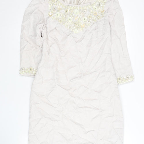 Monsoon Women’s Ivory Beaded Shift Dress Size 10 Wedding Party