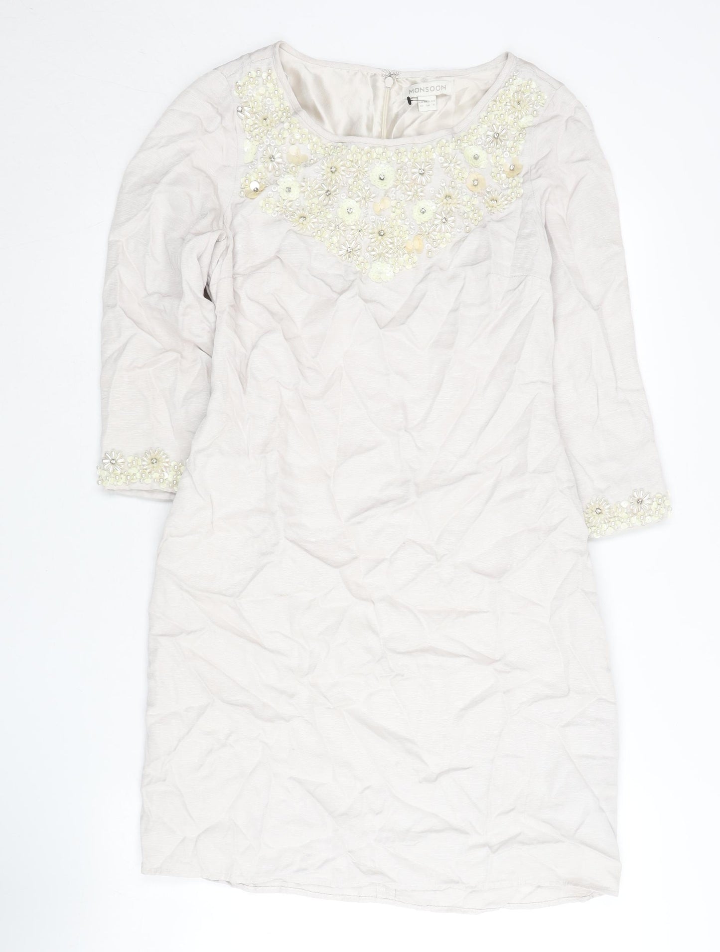 Monsoon Women’s Ivory Beaded Shift Dress Size 10 Wedding Party