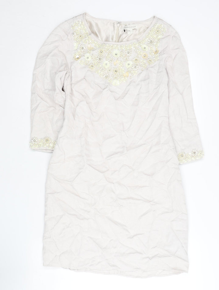 Monsoon Women’s Ivory Beaded Shift Dress Size 10 Wedding Party