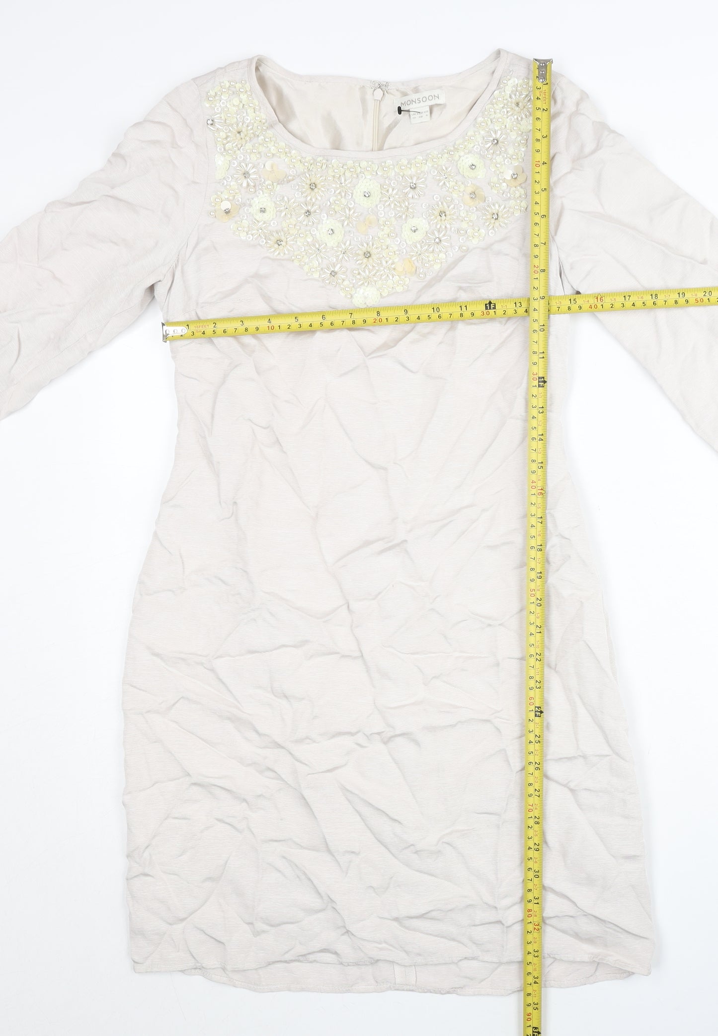 Monsoon Women’s Ivory Beaded Shift Dress Size 10 Wedding Party
