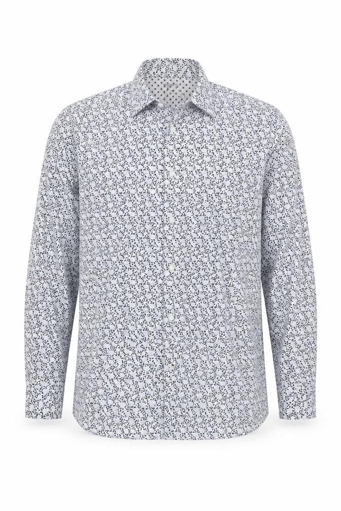 Front view of Ted Baker men’s blue floral shirt, size M, regular fit casual
