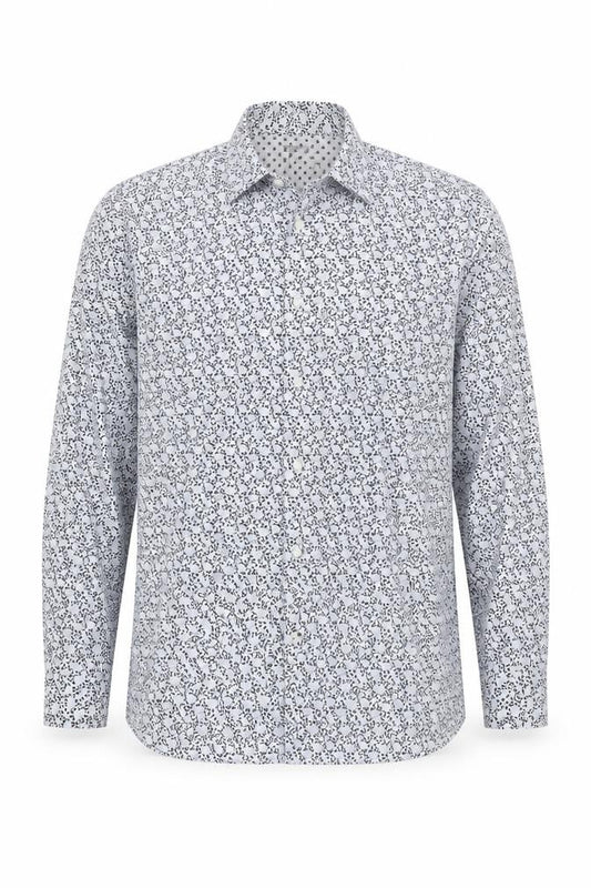 Front view of Ted Baker men’s blue floral shirt, size M, regular fit casual