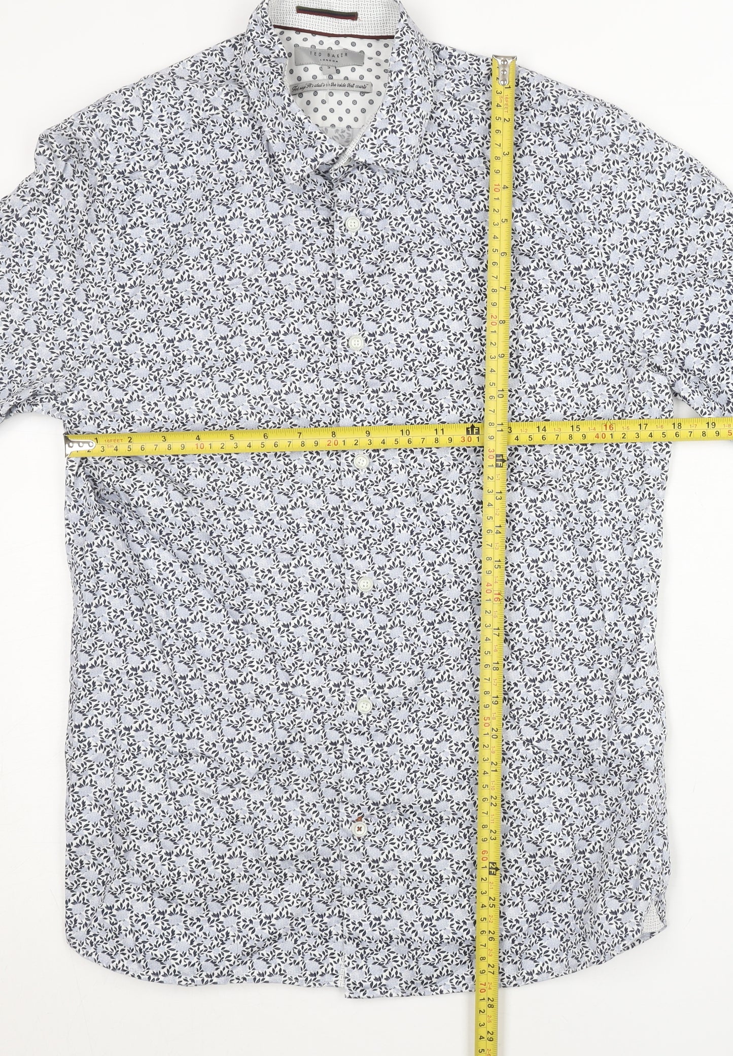 Ted Baker Mens Blue Floral Shirt Size M Regular Fit Casual