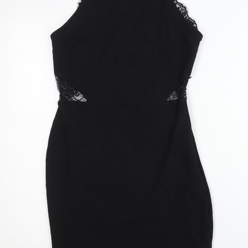 Miss Selfridge Womens Black Lace Bodycon Halter Party Dress UK 12