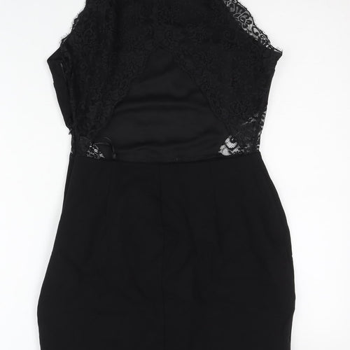 Miss Selfridge Womens Black Lace Bodycon Halter Party Dress UK 12