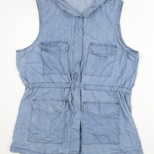 Faded Glory Women Blue XL Cotton Sleeveless Tunic Zip Blouse