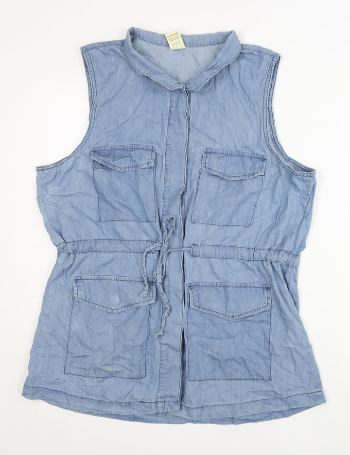 Faded Glory Women Blue XL Cotton Sleeveless Tunic Zip Blouse