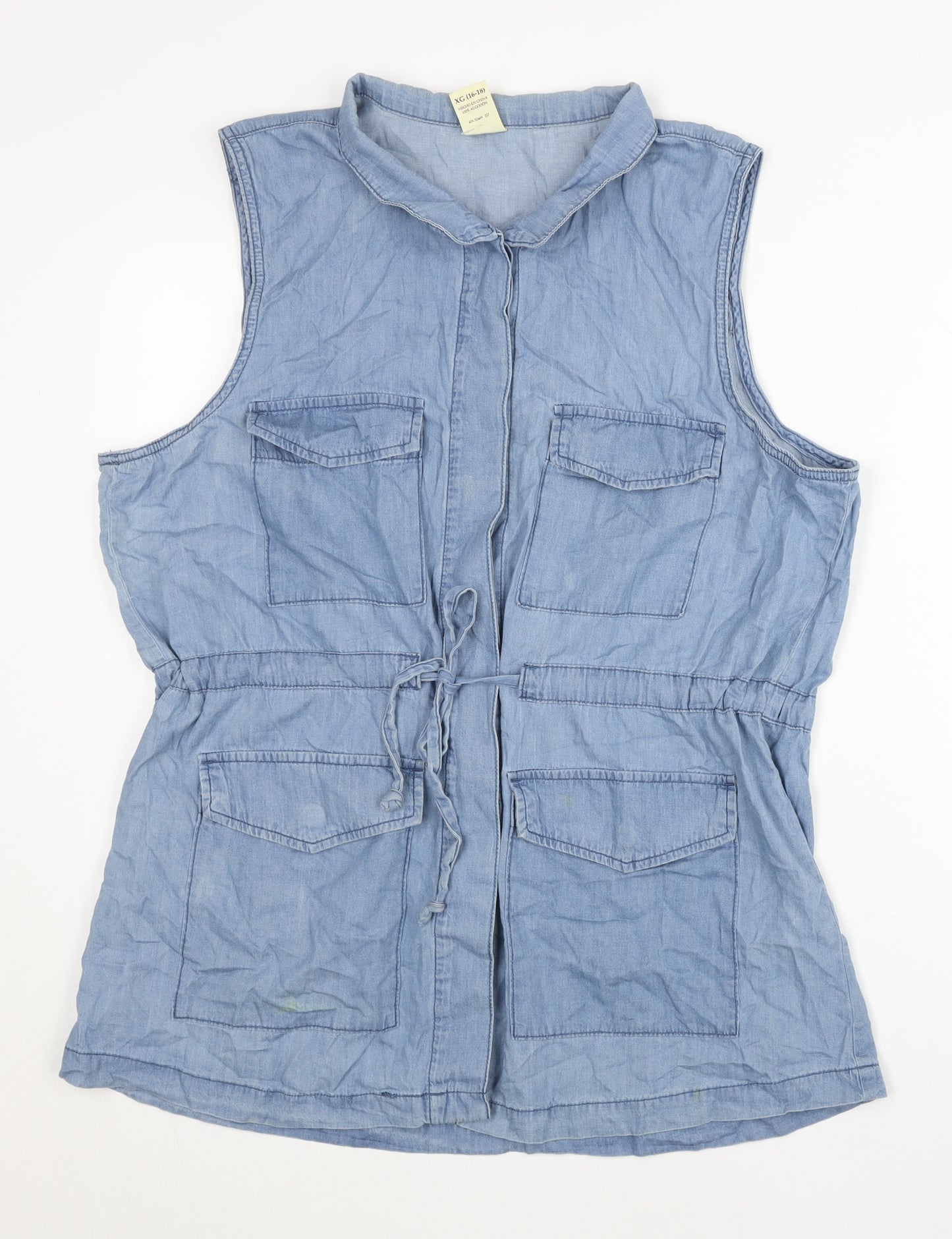 Faded Glory Women Blue XL Cotton Sleeveless Tunic Zip Blouse