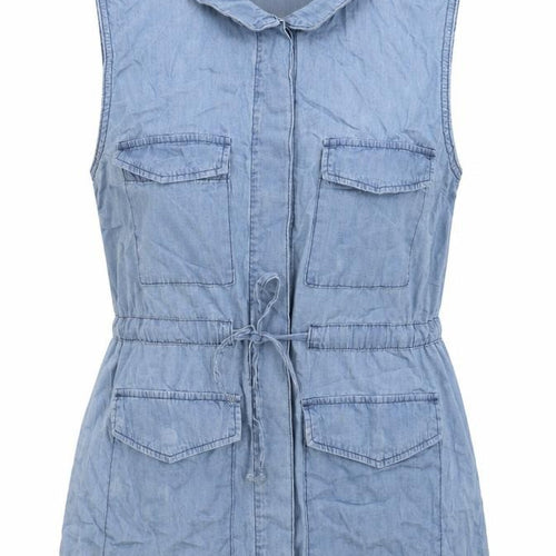 Faded Glory Women Blue XL Cotton Sleeveless Tunic Zip Blouse