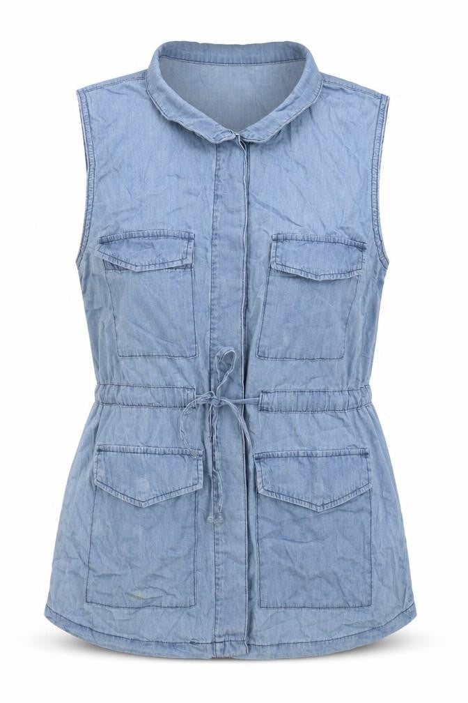 Faded Glory Women Blue XL Cotton Sleeveless Tunic Zip Blouse