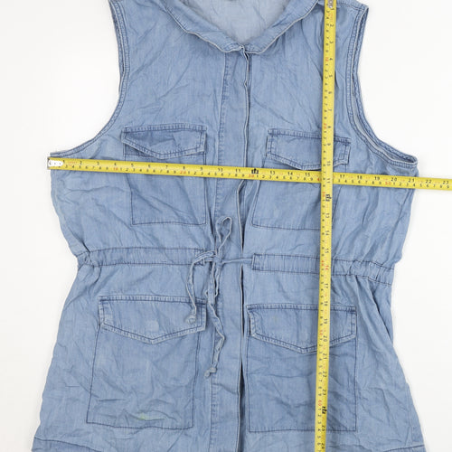 Faded Glory Women Blue XL Cotton Sleeveless Tunic Zip Blouse