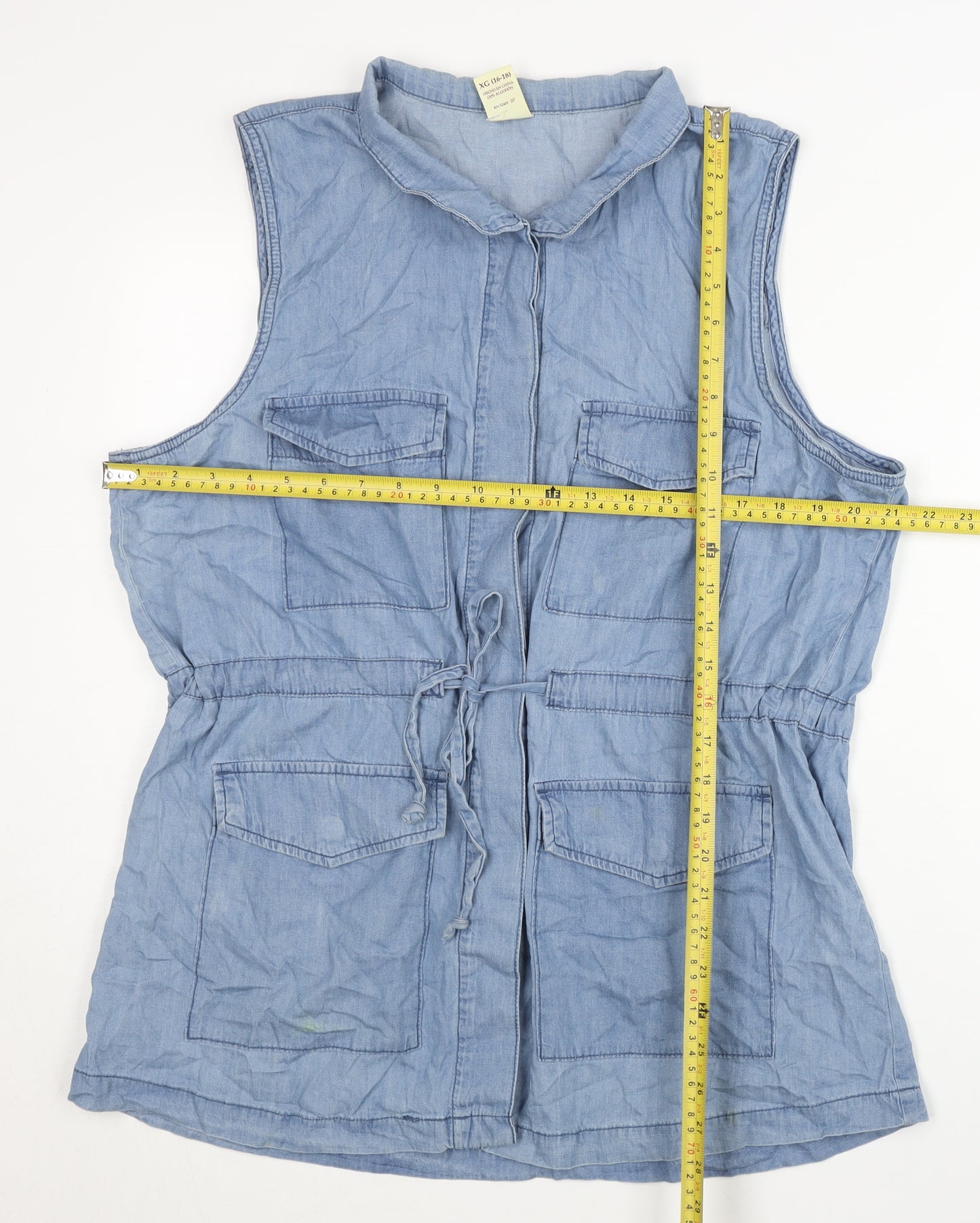 Faded Glory Women Blue XL Cotton Sleeveless Tunic Zip Blouse