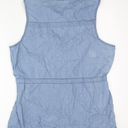 Faded Glory Women Blue XL Cotton Sleeveless Tunic Zip Blouse