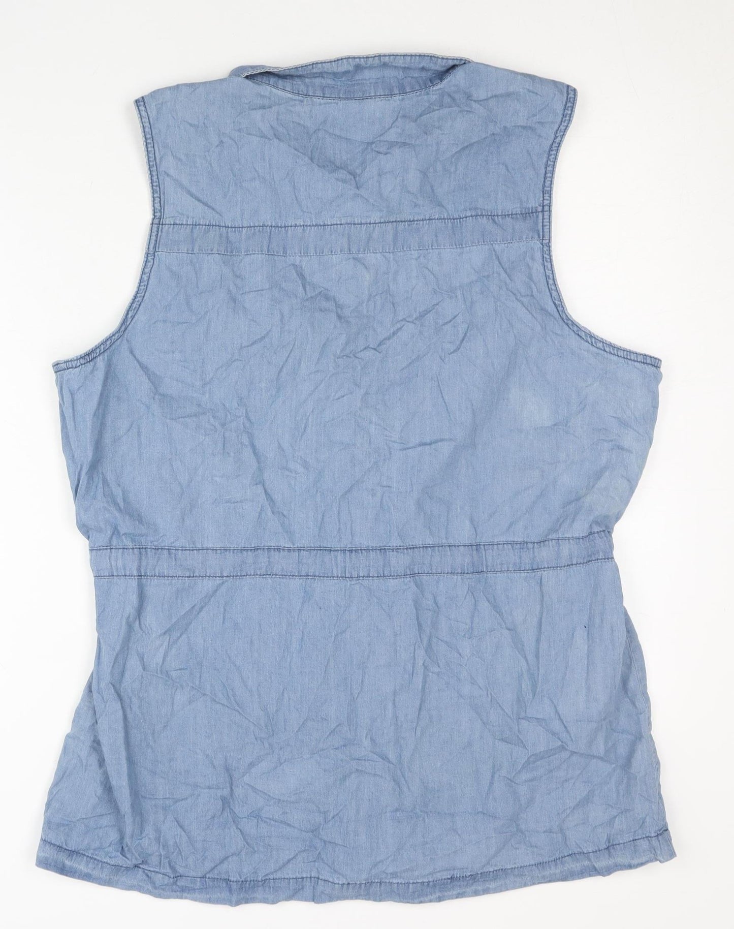 Faded Glory Women Blue XL Cotton Sleeveless Tunic Zip Blouse