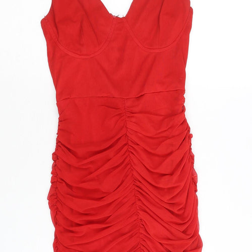 I Saw It First Women’s Red Bodycon Mini Dress Ruched UK 8