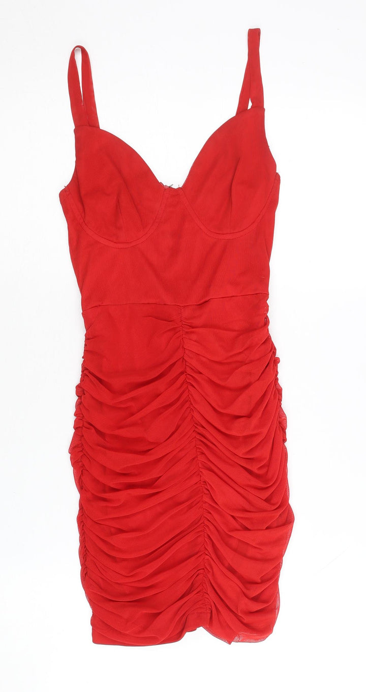 I Saw It First Women’s Red Bodycon Mini Dress Ruched UK 8