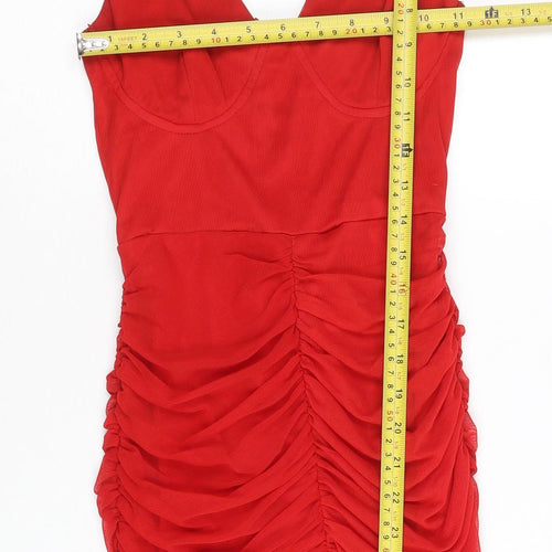 I Saw It First Women’s Red Bodycon Mini Dress Ruched UK 8
