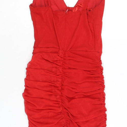 I Saw It First Women’s Red Bodycon Mini Dress Ruched UK 8