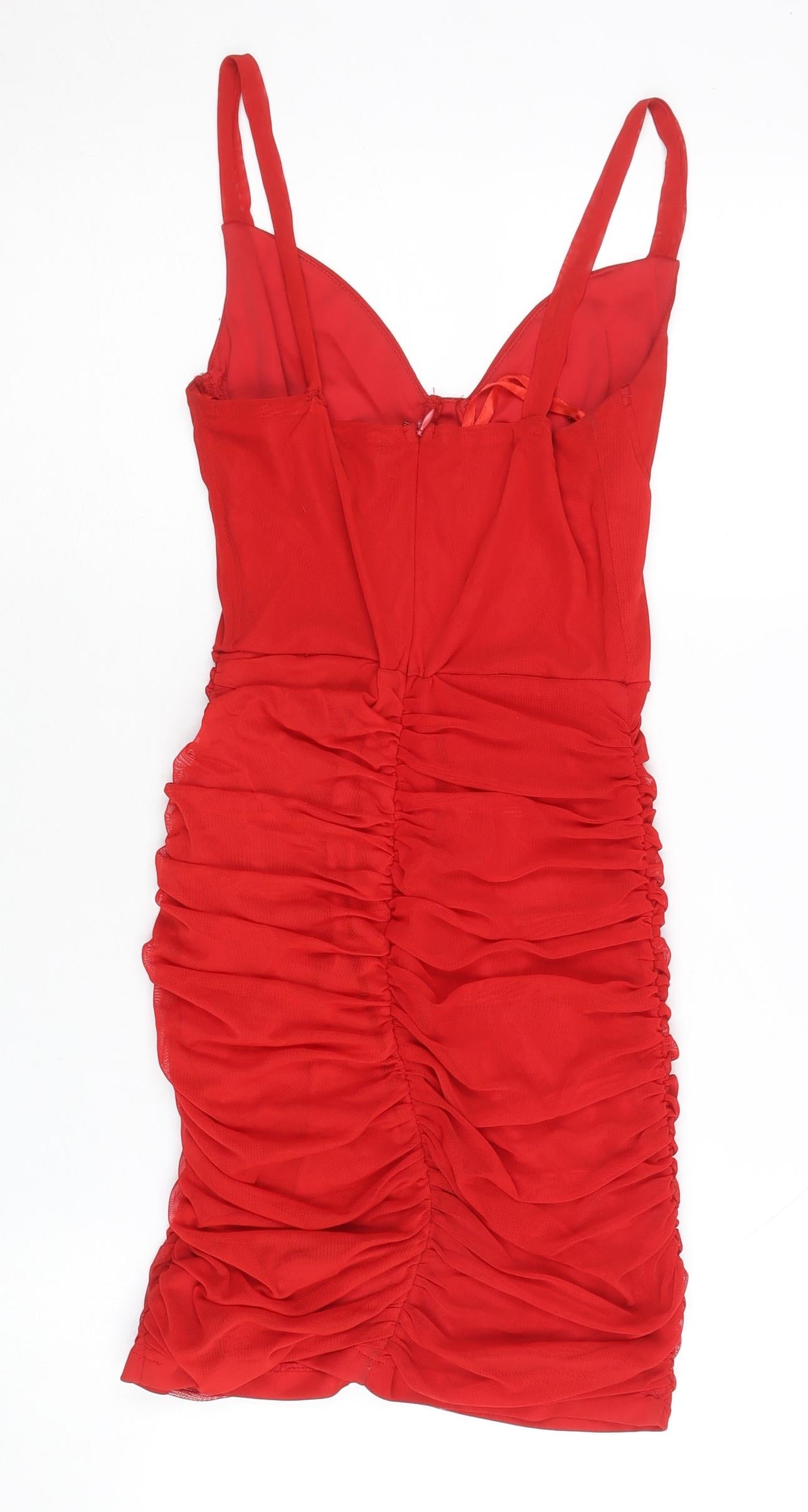 I Saw It First Women’s Red Bodycon Mini Dress Ruched UK 8