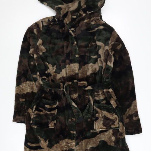 Bench Boys Green Camouflage Fleece Hooded Robe 15-16 Years Tie Belt