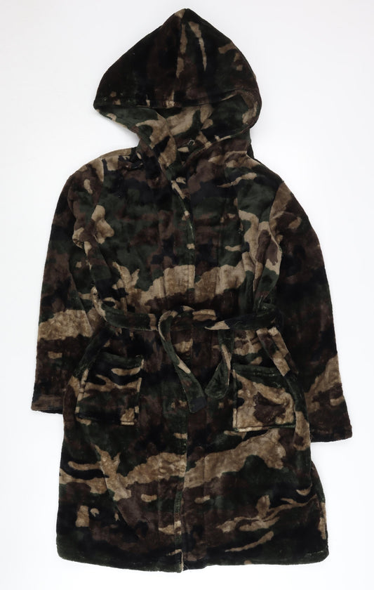 Bench Boys Green Camouflage Fleece Hooded Robe 15-16 Years Tie Belt