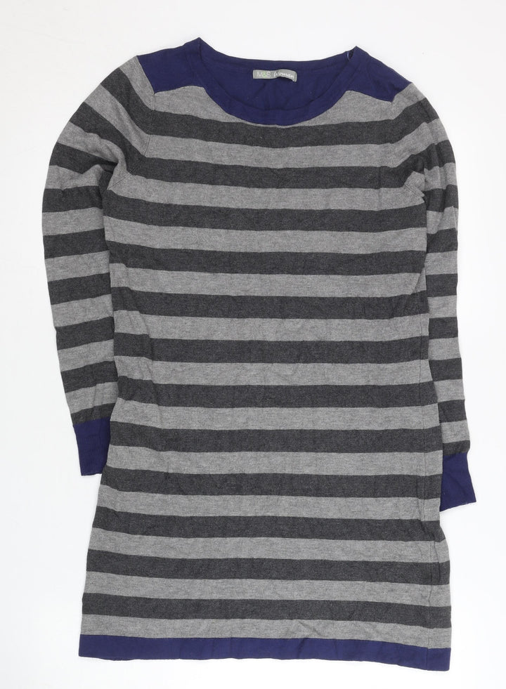 Marks and Spencer Women’s Grey Blue Striped Pullover Jumper Size 12